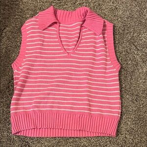 Amazon Pink and White Striped V-Neck Sweater Vest